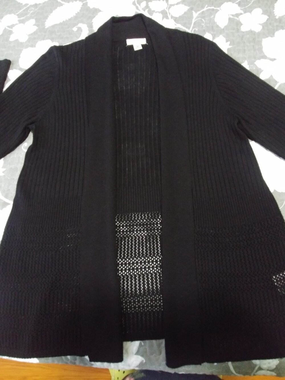 Tradition Black Sweater, no buttons, knit look bottom Size 12P, Like New